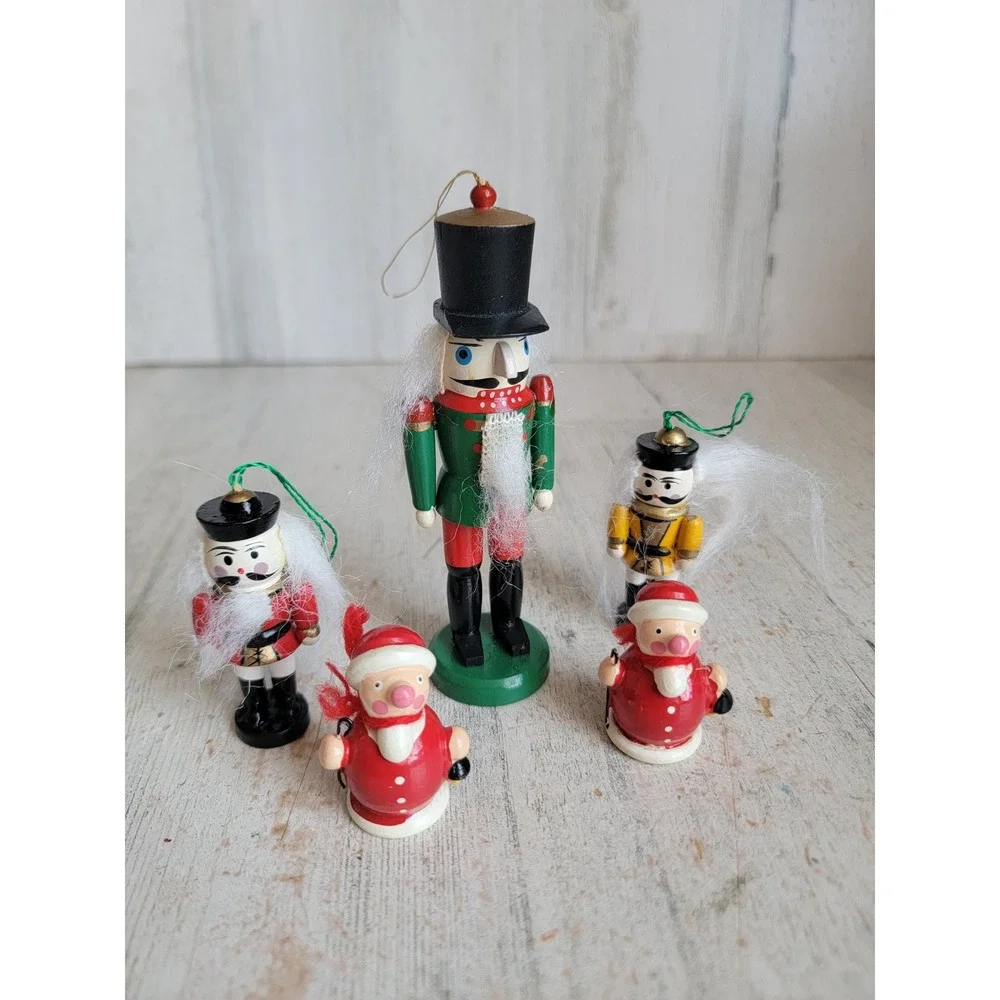 Nutcracker mini vintage Santa Claus figure ornament Xmas set Unique Home